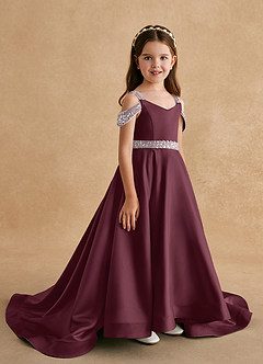 Azazie Jodi Flower Girl Dresses Cabernet A-Line Matte Satin Dress image3