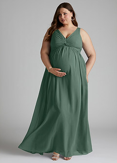 Azazie Yetta Maternity Bridesmaid Dresses A-Line V-Neck Gathered Chiffon Floor-Length Dress image7