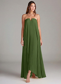 Azazie Sierra Jurken voor bruidsmeisjes Converteerbaar Jurk van Stretch Satijn met A-Lijn Strapless Olijf image5