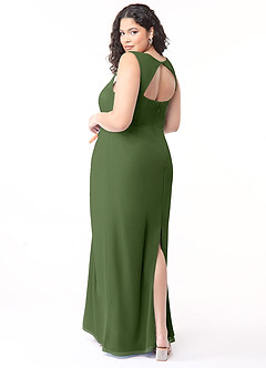 Azazie Flori Robes de demoiselle d'honneur Robe Fourreau en Mousseline de soie Col Carré Olive image10