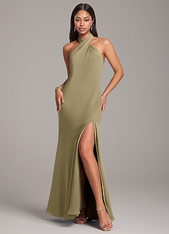 Azazie Lorena Bridesmaid Dresses Moss Green Mermaid Pleated Chiffon Dress image3