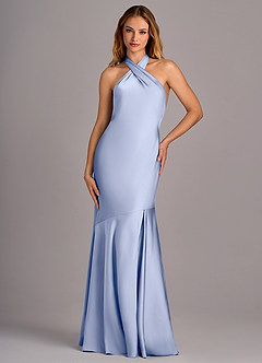 Azazie Lorena Bridesmaid Dresses Ice Mermaid Pleated Stretch Satin Dress image4