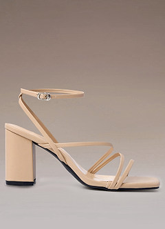 Nude Ankle Strap Block Heel Sandals Azazie CA