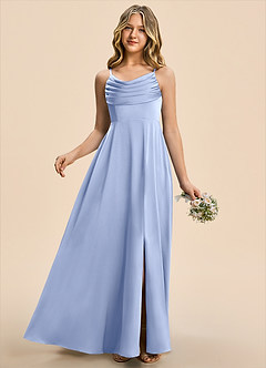 Azazie Gia Junior Robe Trapèze en Satin extensible Plissé Eis image5
