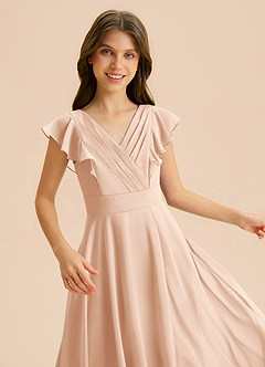 Azazie Anysa Junior Robe Trapèze en Mousseline de soie Rayé Rose Perle image7