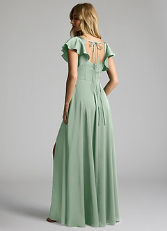 Azazie Bondi Bridesmaid Dresses Agave A-Line Bow Stretch Satin Dress image3