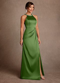 Azazie Lawrence Mother of the Bride Dresses Basil A-Line Pleated Stretch Satin Dress image4