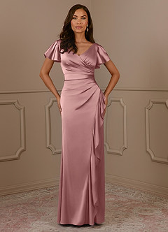 Azazie Roya Mother of the Bride Dresses Dusty Rose Mermaid V-Neck Pleated Stretch Satin Dress image2