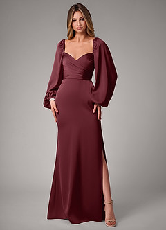 Azazie Sonata Bridesmaid Dresses Cabernet Sheath Long Sleeve Stretch Satin Convertible Dress image3