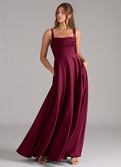 Azazie Shaude Bridesmaid Dresses Burgundy A-Line Pleated Stretch Satin Dress image4