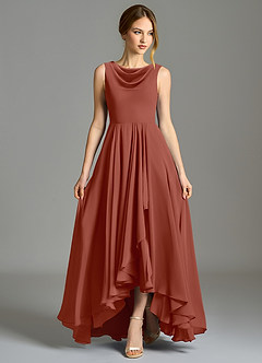 Azazie Wonderland 신부 들러리 드레스 A라인 주름진 쉬폰 비대칭 드레스 image4