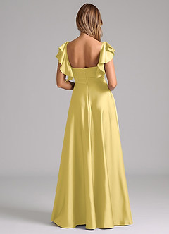 Azazie Leilani Bridesmaid Dresses Canary A-Line Ruched Stretch Satin Dress image2