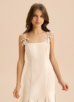 Azazie Evey Junior Abito Sirena in Chiffon Plissettato Alabastro Bianco image6