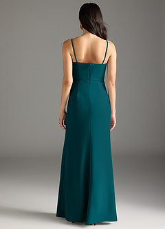 Azazie Rhoda Final Sale Peacock Sheath Pleated Stretch Crepe Dress image6