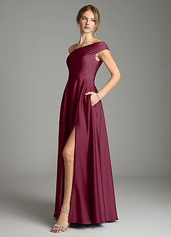 Azazie Melanie Jurken voor bruidsmeisjes Jurk van Stretch Satijn met A-Lijn Off the Shoulder Moerbei image4