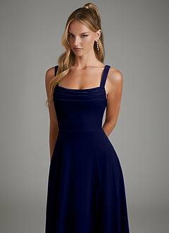Azazie Shaude Bridesmaid Dresses Dark Navy A-Line Pleated Velvet Dress image6