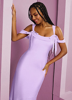 Barbie ♥ Azazie Bridesmaid Dresses Lilac Sheath Pleated Stretch Satin Dress image14