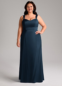 Azazie Denice Robes de demoiselle d'honneur Robe Fourreau en Satin extensible Plissé Bleu Marine Foncé image8