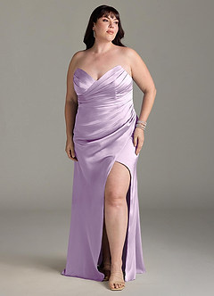 Azazie Yola Bridesmaid Dresses Frosted Lilac Sheath V-Neck Pleated Stretch Satin Convertible Dress image11