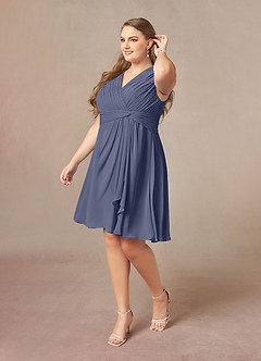 Azazie Theron Abiti per la Madre della Sposa Abito A-Line in Chiffon con Scollo a V a Pieghe Stormy image8