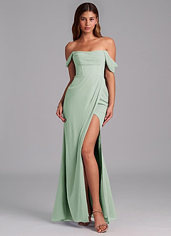 Azazie Johana Jurken voor bruidsmeisjes Converteerbaar Jurk van Chiffon met Zeemeermin Off the Shoulder Agave image3