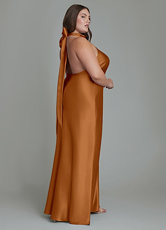 Azazie Velli Bridesmaid Dresses Copper Sheath High Neck Metallic Satin Dress image8