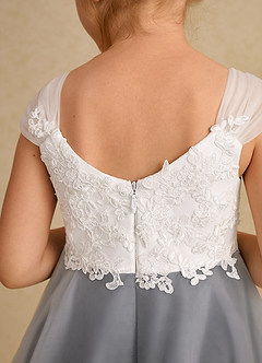 Azazie Momo Flower Girl Dresses Ivory Black A-Line Lace Dress image7
