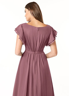Azazie Daphne Modest Bridesmaid Dresses A-Line Ruffled Chiffon Floor-Length Dress image5