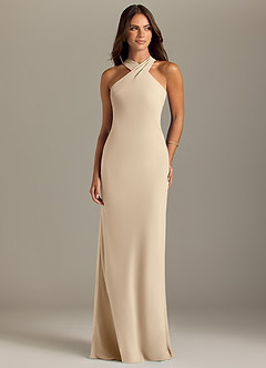 Azazie Doretta Bridesmaid Dresses Champagne Mermaid Pleated Chiffon Dress image1