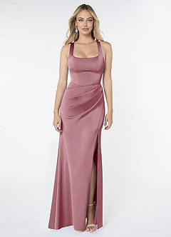 Azazie Mero Bridesmaid Dresses Vintage Mauve Sheath Pleated Stretch Satin Dress image1