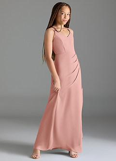Azazie Leo Junior Cabernet Mermaid Pleated Chiffon Dress image3