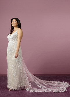 Barbie ♥ Azazie Wedding Dresses Diamond White Champagne Mermaid Sequins Tulle Dress image8