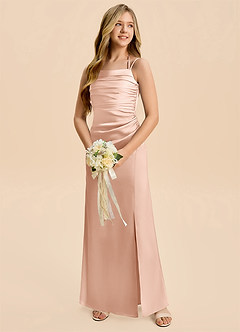 Azazie Nova Junior Robe Fourreau en Satin extensible Plissée Or Rose image3