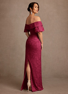 Azazie Golda Mother of the Bride Dresses Burgundy Sheath Off the Shoulder Floral Burnout Dress image2