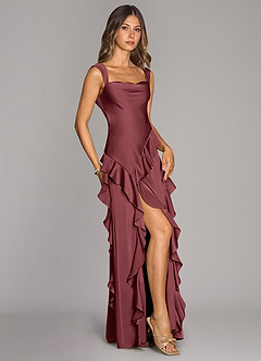 Azazie Sloane Bridesmaid Dresses Merlot A-Line Sweetheart Neckline Stretch Satin Dress image3