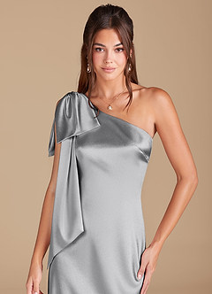 Azazie Capri Bridesmaid Dresses Silver Sheath One Shoulder Metallic Satin Dress image5