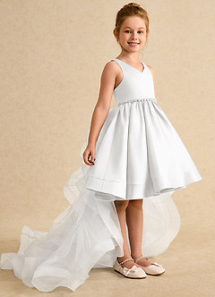 Azazie Julietta Robe Demoiselle D'honneur Fillette Robe Princesse en Tulle Convertible Blanc image3