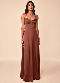Azazie Mei Bridesmaid Dresses Clay A-Line V-Neck Stretch Satin Dress image1