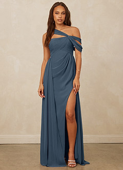 Christian Siriano Bridal for Azazie 1014 Robes de demoiselle d'honneur Robe Trapèze en Mousseline de soie Épaule décolletée Neptune image4