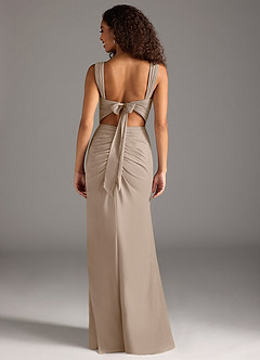 Azazie Jesaphine Bridesmaid Dresses Taupe Sheath Bow Chiffon Dress image2