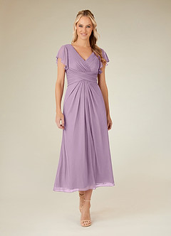 Azazie Vera Mother of the Bride Dresses Wisteria A-Line V-Neck Pleated Mesh Dress image5