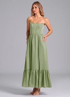 Azazie Leilana Bridesmaid Dresses Dusty Sage A-Line Corset Stretch Satin Dress image5