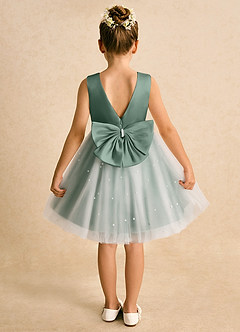 Azazie Esme Flower Girl Dresses Eucalyptus Ball-Gown Bow Tulle Dress image8