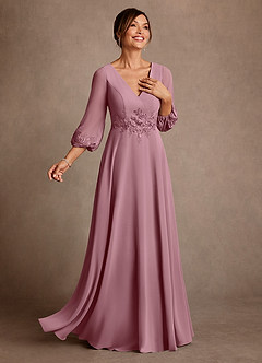 Azazie Yorba Mother of the Bride Dresses Vintage Mauve A-Line Lace Chiffon Dress image2