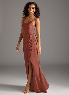 Azazie Deandra Bridesmaid Dresses Auburn Mermaid Pleated Stretch Satin Dress image4