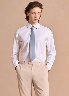 front Aiden Blanco Crujiente Camisa de vestir a rayas 100 % algodón que no necesita planchado