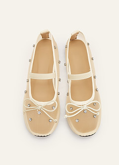 front Belle Crystal Mesh Ballet Flats with Bow