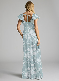 Azazie Bondi Bridesmaid Dresses Powder Blue Floral A-Line Bow Stretch Satin Dress image4
