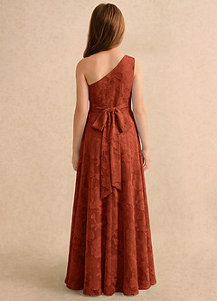 Azazie Pudles Girls Formal Robe Demoiselle D'honneur Fillette Robe Trapèze en Blumen-Burnout Asymétrique Auburn image2