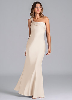 Azazie Driea Brudtärnklänningar Klä av Sjöjungfru i Stretch Satin Ena axeln Vit Alabaster image3